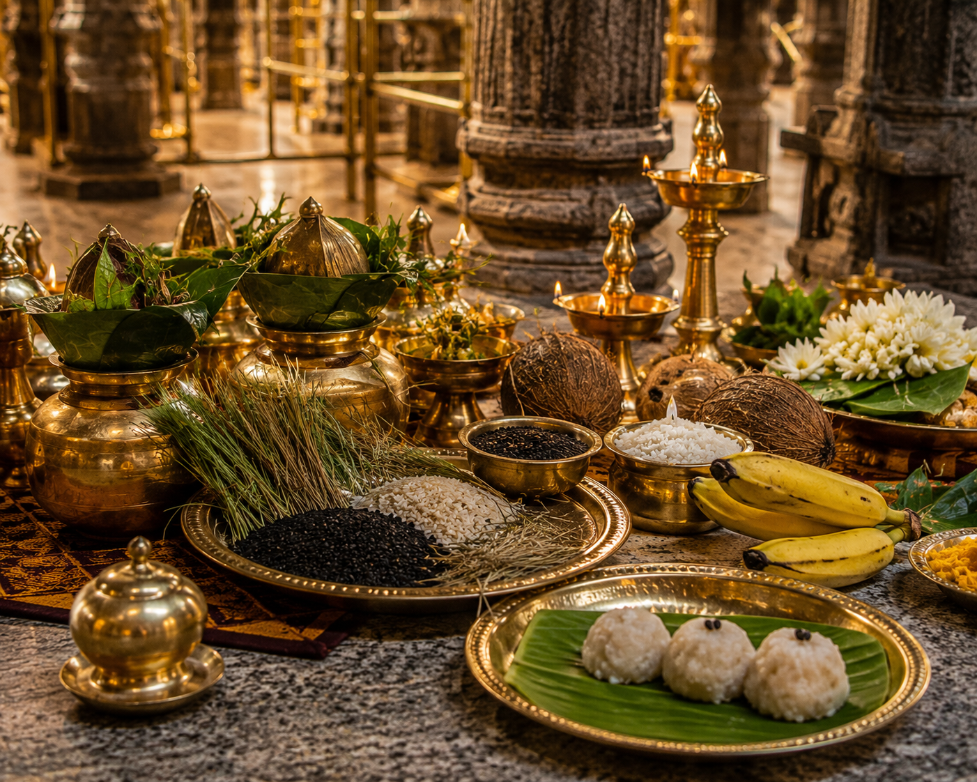 Priests performing Hiranya Shraddham rituals