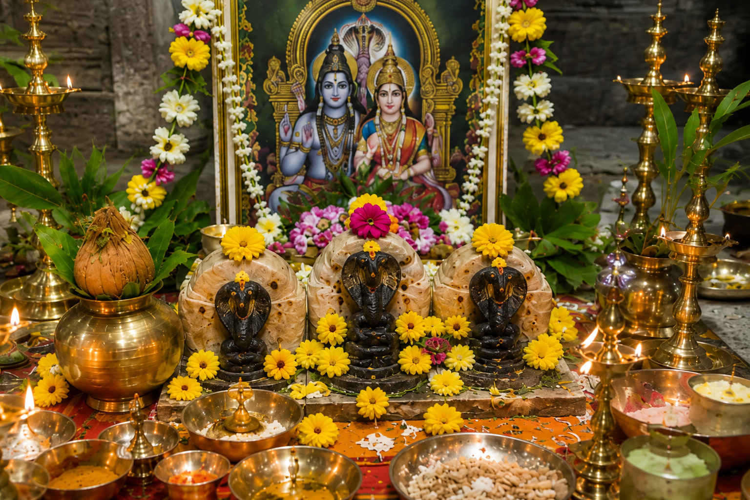 Vedic priests performing Sarpa Shanthi Pooja